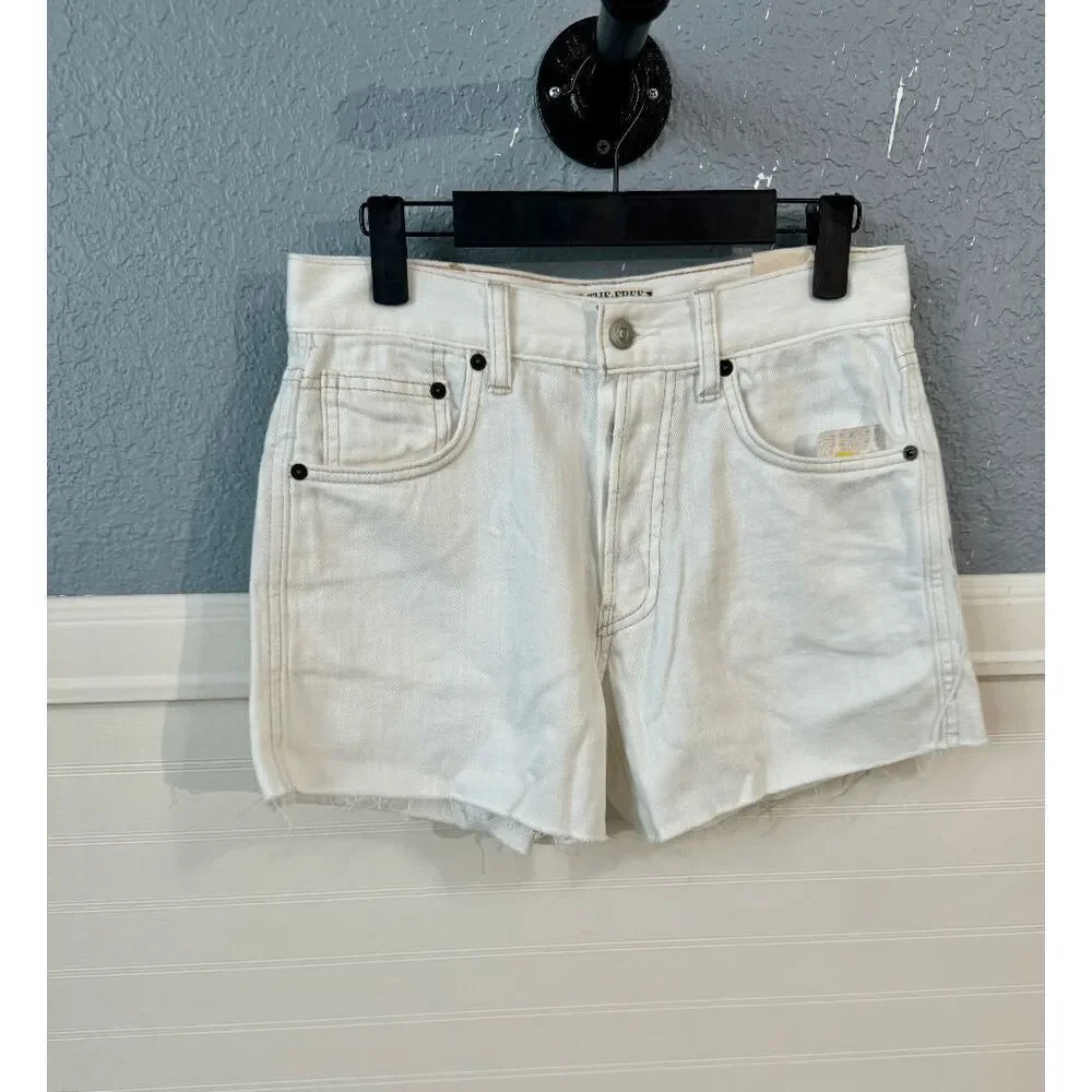 Free People Women's White Casual Beachy Solid Cut-Out Denim Jean Shorts Size 25